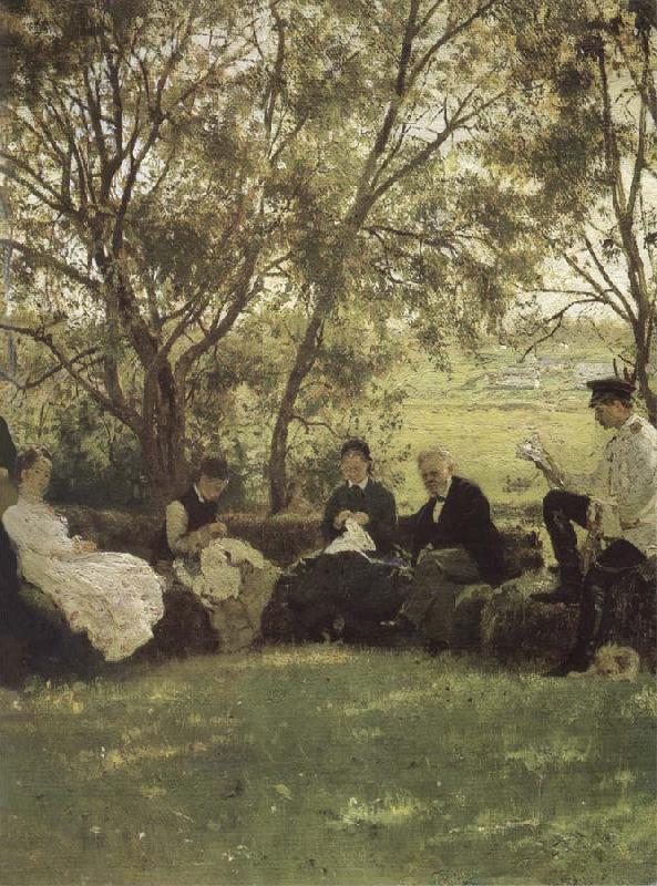 Ilya Repin On the Turf bench oil painting image